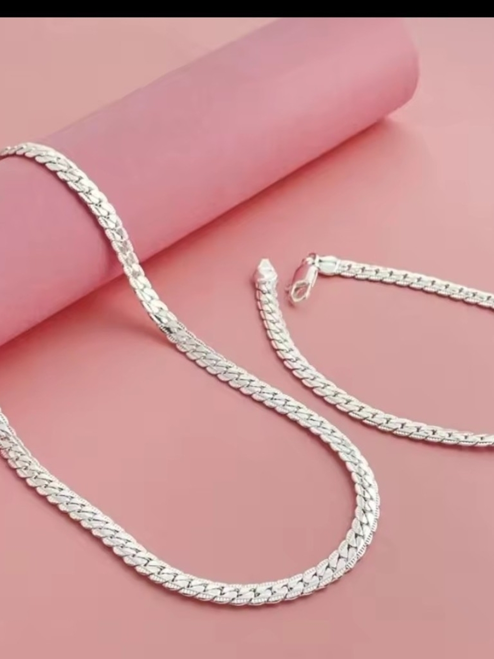Silver Women’s Flat Herringbone Necklace and Bracelet Set